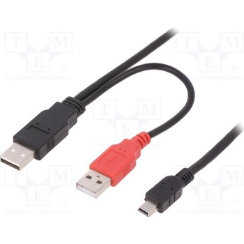 Digitus AK-300113-010-S USB Y kabel, 2xUSB 2.0, A-mini USB B, M/M, 1m