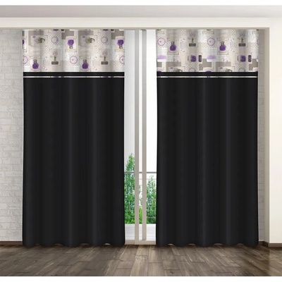 Čierny záves s levanduľovou potlačou Šírka 160 cm | Dĺžka 250 cm čierna
