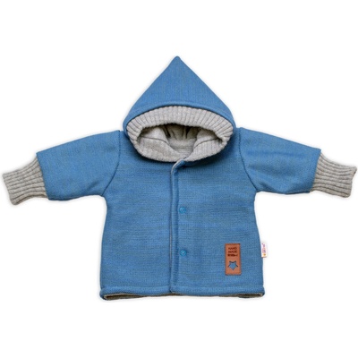 Baby Nellys Rastúci obojstranný svetrík s kapucňou Hand Made modrá-sivá