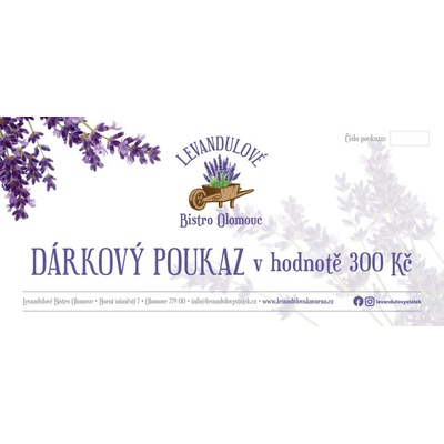 Levandulový statek Bezděkov Dárkový poukaz do levandulového bistra v hodnotě 300,-Kč