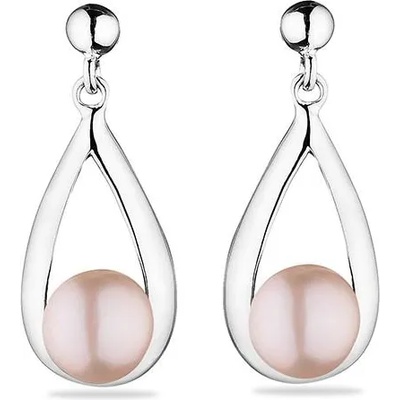 Swan Сребърни обици със сладководни розови перли GE003R Swan