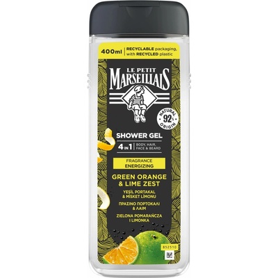 Le Petit Marseillais Zelený pomeranč & Limetková kůra sprchový gel 4 v 1 pro muže 400 ml