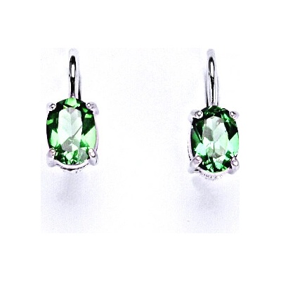 Čištín Stříbrné náušnice, zirkon emerald světlý 7x5 mm - NK 1246