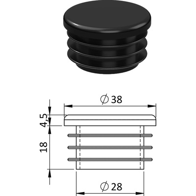 Vnútorná krytka guľatá ø 38 mm, plastová, čierna