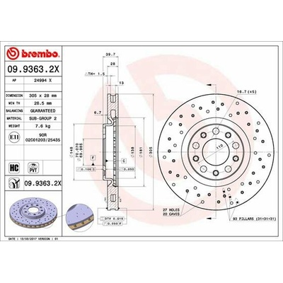 BREMBO brzdový kotúč 09.9363.2X, súprava 2 ks