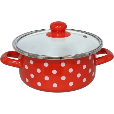 GERIMPORT rendlík s pokličkou 18 cm 1,35 l červený s bílými puntíky