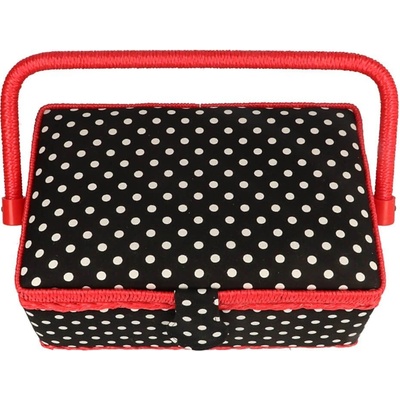Prym Košík na šití čalouněný s puntíky černobílá, červená – Sleviste.cz