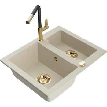 Mexen Carlos кухненска мивка от гранит с 1, 5 камери и кухненски смесител Flora, бежов - 6518-69-670401-57-G (6518-69-670401-57-G)