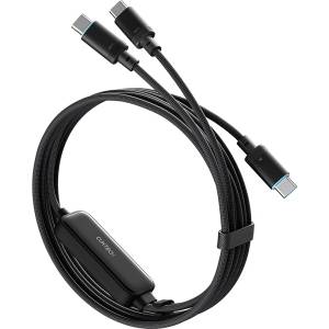 Cuktech Кабел за данни C2C615 (CKC2C615GLBK) - Type-C към 2x Type-C, Бързо зареждане, 140W, 6A, 480Mbps, 1.5m - Cuktech - Черен