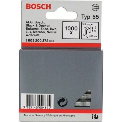 BOSCH Úzké sponky do sponkovačky, typ 55 6 x 1,08 x 16 mm (1000 ks) 1609200372