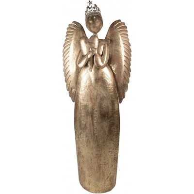 Clayre & Eef Zlatá antik kovová dekorácia anjel v životnej veľkosti Christmas Angel 74*31*204 cm