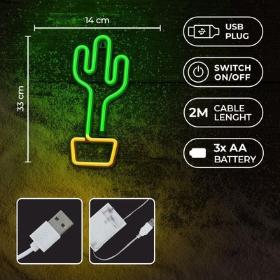 Forever RTV100211 CACTUS neónové LED svetlo oranžová/zelená 14x2x33 cm