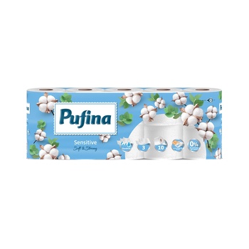 Pufina sensitive тоалетна хартия 10бр без аромат