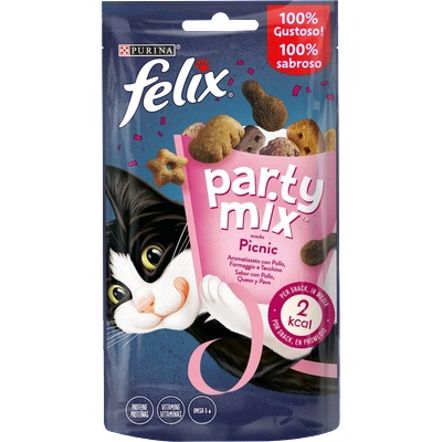 Purina Felix® Party Mix Picnic-Лакомство с с вкус на пиле, сирене и пуешко 60 г