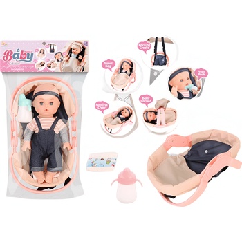 Пишаща кукла с памперс и шише за хране в кошче за носене 140d
