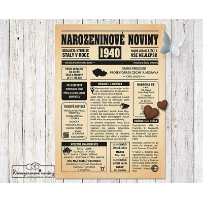 Narozeninové noviny 1940 - jednostranné - Lev, Starý papír