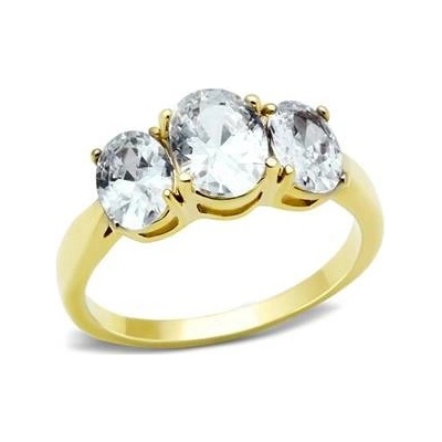 Šperky4U Zlacený ocelový prsten s oválnými zirkony AL 0047