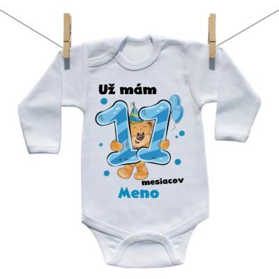 Boodyy Body s dlhým rukávom Už mám 11 mesiacov s Medvedíkom a menom dieťatka Chlapec