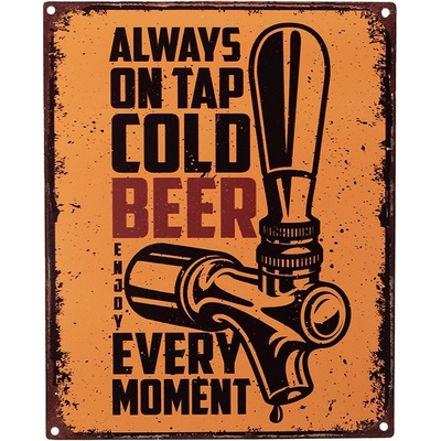 Oranžová nástěnná kovová cedule Cold Beer - 20*1*25 cm - Clayre & Eef