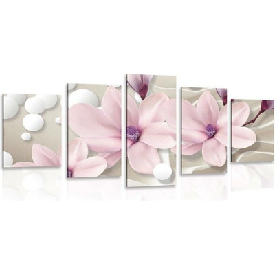 5-dílný obraz magnolie na abstraktním pozadí - 100x50