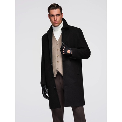 Ombre Clothing Мъжко дълго едноредно палто с яка и долна наметка - черно V1 OM-COWC-0135 Ombre Clothing Ombre Clothing | Cheren | МЪЖЕ | S