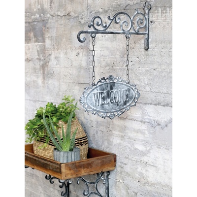 Šedá nástěnná závěsná cedule Welcome – 30*4*38cm - Chic Antique