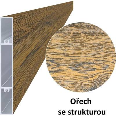 Hliníková lamela s povrchovou úpravou, se strukturou, barva ořech, 120x16x6000 mm