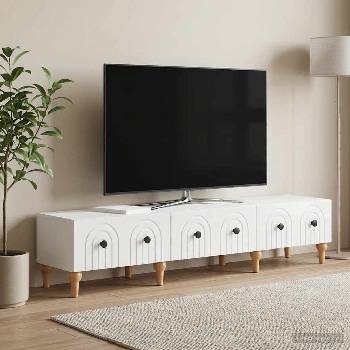 vidaXL ТВ шкаф Бял гланц 147 x 34, 5 x 30 см Инженерна дървесина (894249)