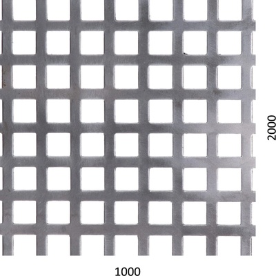 Dierovaný plech Fe t = 2 mm, otvor 10 x 10 mm, rozteč 14 mm