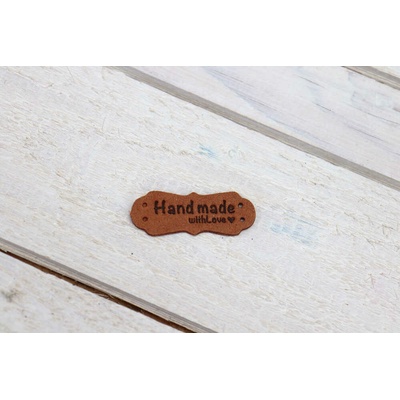 Pro Háčkování Hand Made koženková cedulka se srdíčkem 15x40 mm rezavá