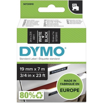 DYMO páska D1 19mm x 7m, bílá na černé, 45811, S0720910