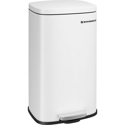 SONGMICS kitchen rubbish bin, 30 liters, waste bin, pedal bin, with lid, soft close, foot pedal, steel, inner bin, white LTB03WT