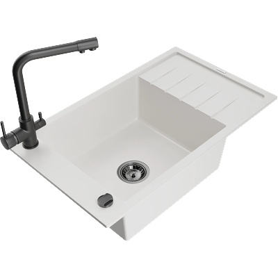 Mexen Elias композитна мивка с една камера с отцедник и смесител Duero, бял - 6511-20-671600-70 (6511-20-671600-70)