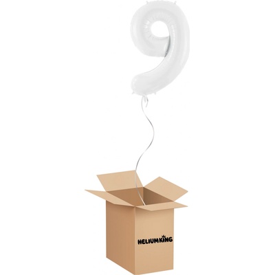 HeliumKing Balónový box Narodeninové číslo 9 biely 86 cm