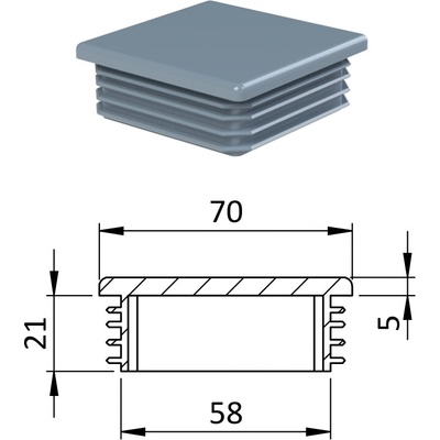 Krytka plastová 70 x 70 mm, sivá