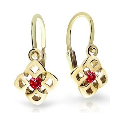 Danfil dětské náušnice C2258 ze žlutého zlata s kamínkem Ruby Dark zapínání brizura
