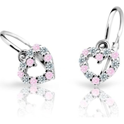 Danfil detské náušnice srdiečka C2157 z bieleho zlata pink brizura