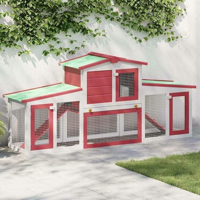 vidaXL 9799.170845 Velká venkovní králíkárna dřevo červeno-bílá 204 x 45 x 85 cm