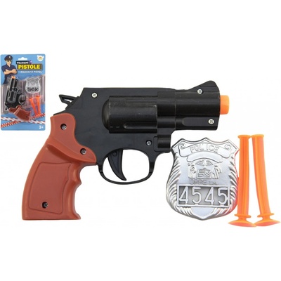 Teddies Pištoľ policajná 15cm plast s odznakom + prísavky 2ks na karte