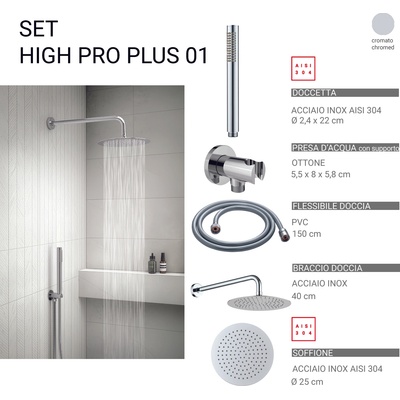 Gedy Комплект душ High Pro Plus 01, пита 25 см, хром (0000GYHP1010100)