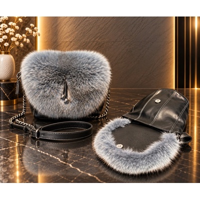 Max Original Leather Dámska kožušinová kabelka grey/blue