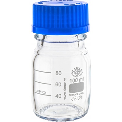 Skleněná láhev Boro 3.3 100 ml s PP víčkem, závit GL45 Simax