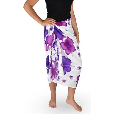 Thajsko Sarong Pareo BUN ibištek biely fialový kvet