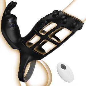 SuperLove Vibrating Cock Ring Penis Sleeve with Remote Black
