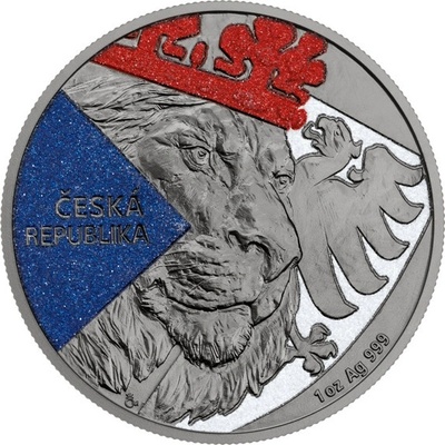 Česká mincovna Stříbrná mince Český lev 2024 černá platina, diamond effect stand 1 oz