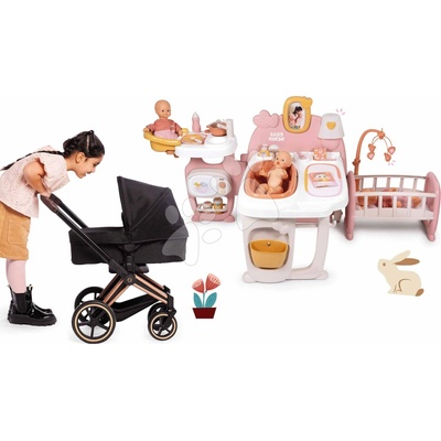 Corolle Set trojkombinácia Cybex Black 3v1 Pram s domčekom kuchynka spálňa a kúpeľňa