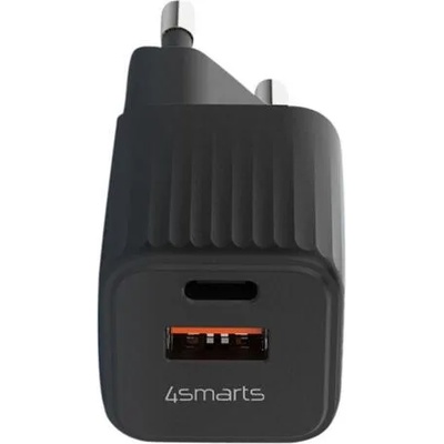 Захранване за ел. мрежа с USB-A и USB-C изходи и технология за бързо зареждане - 4smarts Wall Charger VoltPlug Duos Mini PD 20W (черен) (540131)