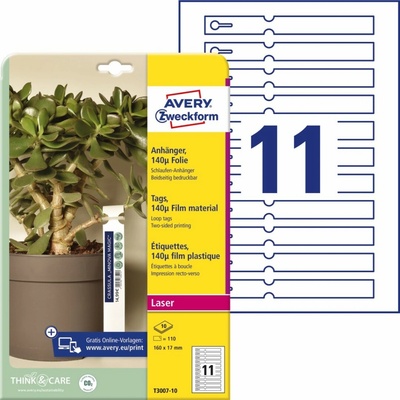 Avery Zweckform T3007-10 Fóliové návěsky s poutkem 160x17 mm 110 ks bílé