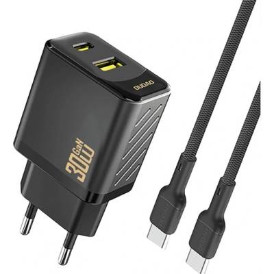 Dudao A27TCEU мрежово зарядно устройство с USB+Type-C изход, 30 W, PD бързо зареждане + кабел Type-C, ЧЕРНО GP-190598 (GP-190598)