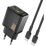 Dudao A27TCEU мрежово зарядно устройство с USB+Type-C изход, 30 W, PD бързо зареждане + кабел Type-C, ЧЕРНО GP-190598 (GP-190598)